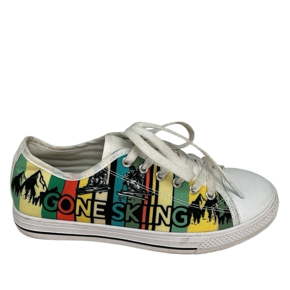 GONE SKIING Shoes Converse Style Sneakers Yellow White Green Size 7 Women 5 Mens - Picture 7 of 11